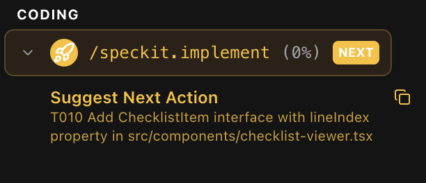 Suggest Next Action feature showing implementation guidance